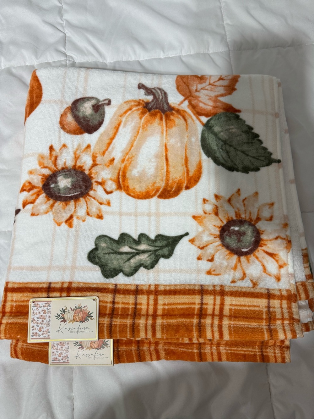 Autumn Pumpkin Printed Bath Towels - Orange & Green